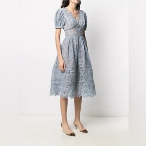 Elegant Blue Lace Midi Dress